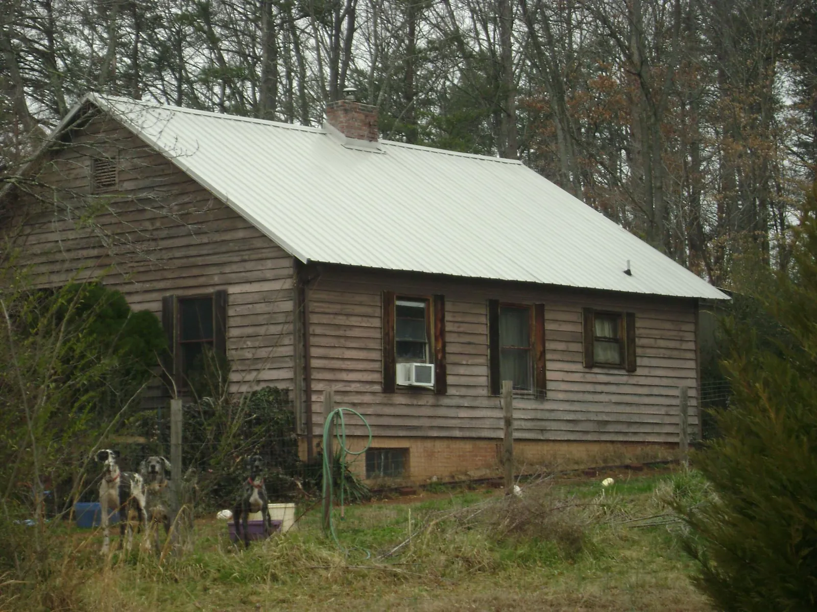 White metal roof on an old wood sided farmhouse, from a Metal Roof Installation job in Plattsburg